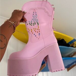 Dolls Kill Pink Platform Cowboy Boots